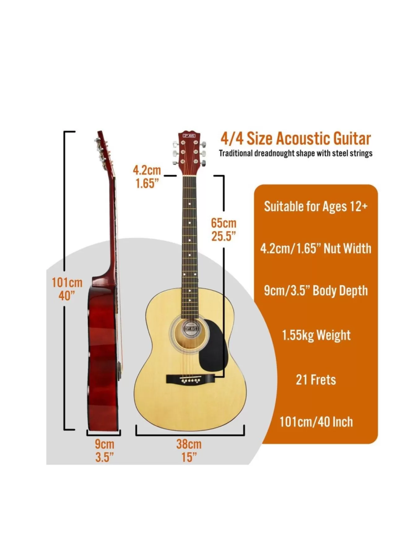 3rd Avenue Acoustic Guitar Premium Pack – Natural* 3Rd Avenue