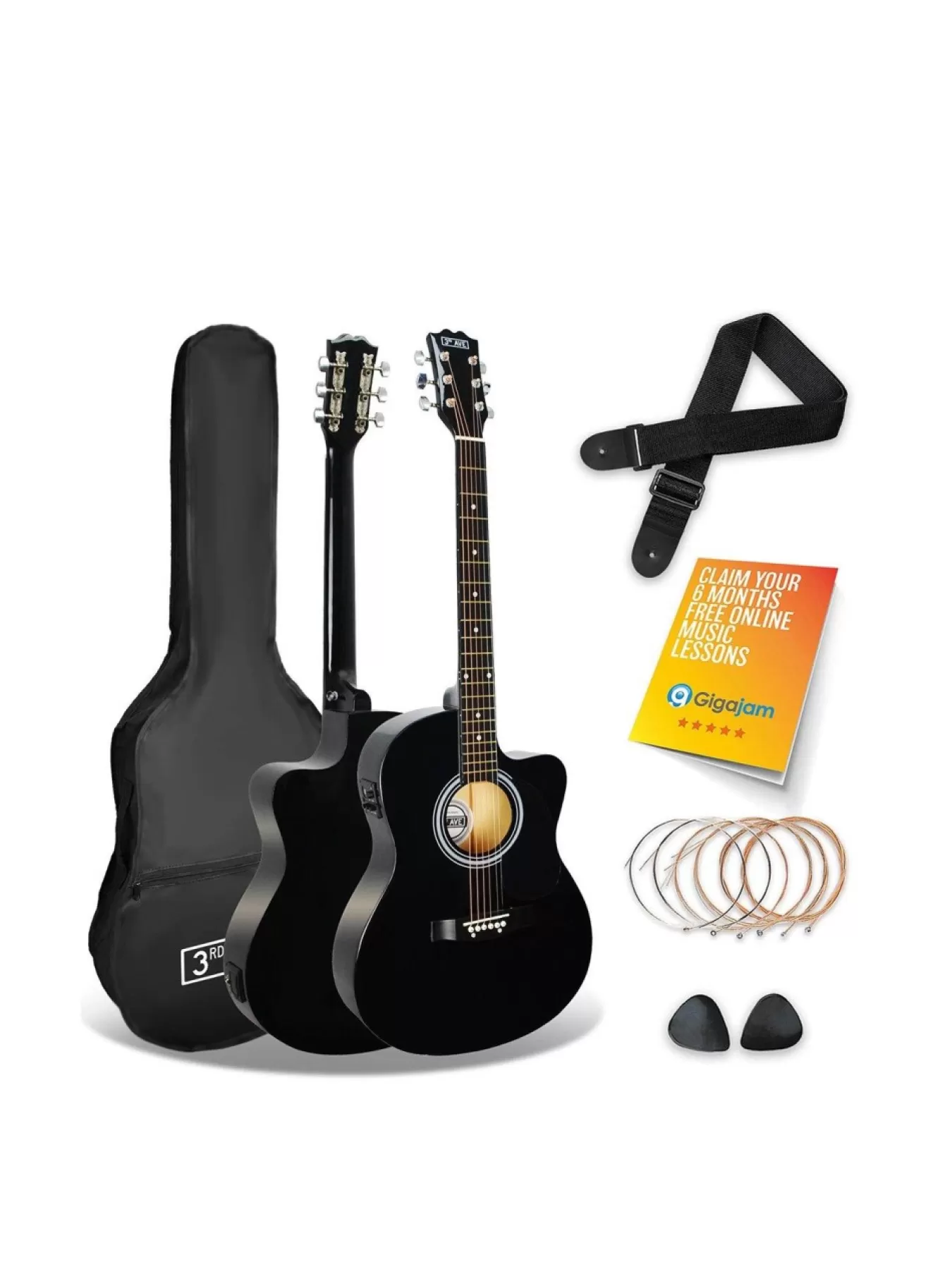 3rd Avenue Cutaway Electro Acoustic Guitar Pack – Black* 3Rd Avenue